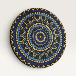 Hand-Painted Concentric Mandala Wall Art in Blue and Gold (Available In Sizes)