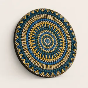 Hand-Painted Sunburst Mandala Wall Art in Teal and Gold (Available In Sizes)