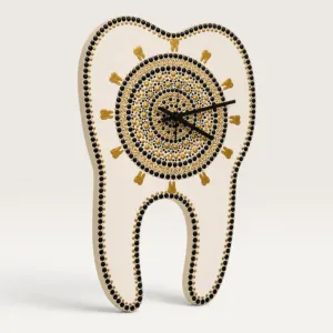 Tooth-Shaped Mandala Wall Clock in White and Blue – Multiple Sizes