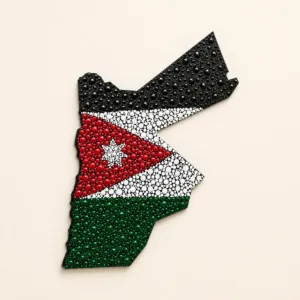 Handmade Jordan Map Wall Art in Flag Colors and Dot Mandala, 35x50x4 cm