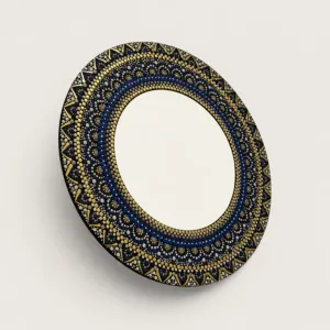 Hand-Painted Oval Mandala Mirror in Deep Blue and Gold – Multiple Sizes