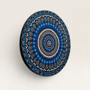 Hand-Painted Round Mandala Wall Art in Blue and Copper – Multiple Sizes