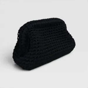 Handmade Black Small Crochet Clutch in Premium Macrame Yarn