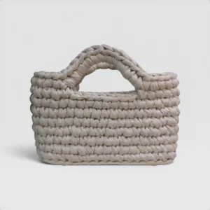 Handmade Medium Beige Crochet Handbag in Eco T-Shirt Yarn