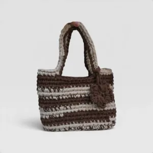 Handmade Large Brown Beige Crochet Tote Bag in Eco T-Shirt Yarn