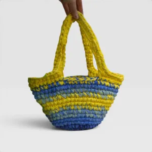 Large Ocean Breeze Crochet Basket Bag in Eco T-Shirt Yarn