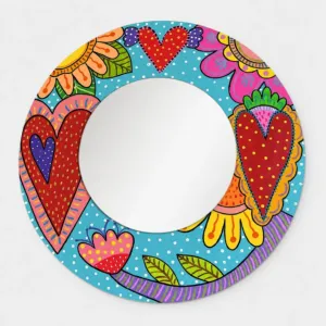 Hand-Painted Custom Decorative Mirror on Wooden Base Art