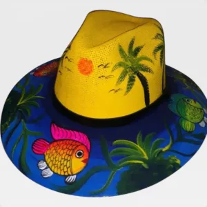 Personalized Summer Vibes Boho Straw Hat with Hand Art Design