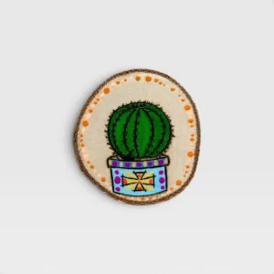 Hand-Painted Cactus Wooden Piece for Wall Decor or Coaster