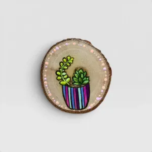 Hand-Painted Plant Wooden Piece for Wall Decor or Coaster