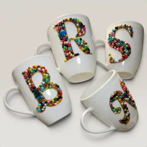 Personalized Beaded Letter Glass Cup for Tea and Juice Gift