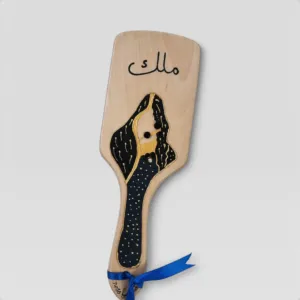 Personalized Black Gold Wooden Hair Brush with Hand Art