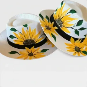 Personalized Sunflower Boho Straw Hat with Summer Hand Art