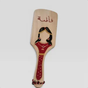 Personalized Red Black Wooden Hair Brush with Hand Art Design