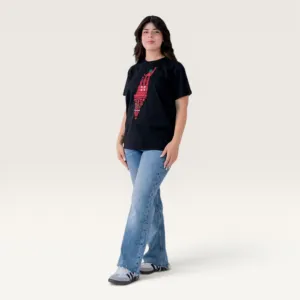 Falastin Black Hand-Embroidered T-Shirt with Size Options