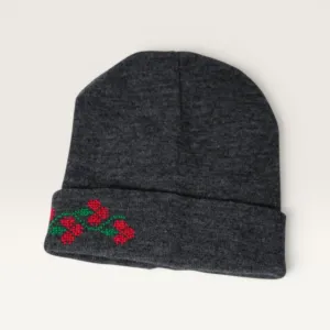 Jouri Grey With Floral Tatreez Embroidery Embroidered Beanie Heritage