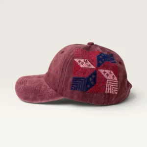 Najma w Reesh Maroon Feather Star Embroidered Cap by Boqaa Heritage