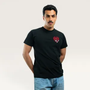 Qalb Heart Hand-Embroidered T-Shirt with Size Options Heritage Design