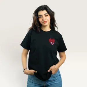 Qalb Heart Hand-Embroidered T-Shirt with Size Options Heritage Design