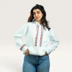 Ramallah Hand-Embroidered Zip-Up Jacket with Size Options