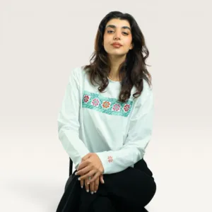 Fairuz Hand-Embroidered Long Sleeve T-Shirt with Size Options