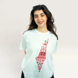 Falastin White Hand-Embroidered T-Shirt with Size Options
