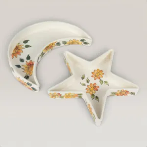 Handmade Ceramic Crescent & Star Plate Set for Table and Home Decor