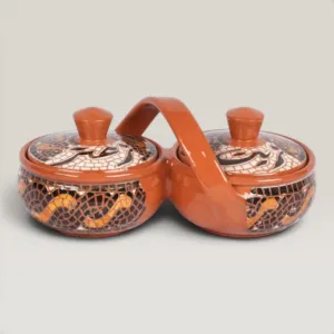 Handmade Ceramic Dual Cup Bowl Set (with Handle) - Custom Size Options