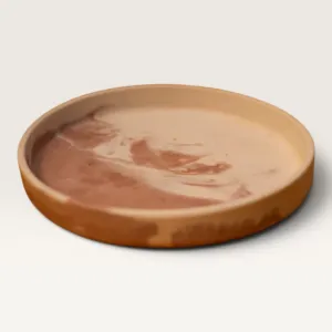 Handmade Decorative Stone Candle Plate in Taupe for Home Styling