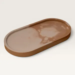 Handmade Rounded Stone Candle Plate in Taupe for Home Styling