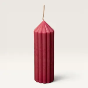 Handmade Tapered Ribbed Pillar Candle in Pink – 110 g