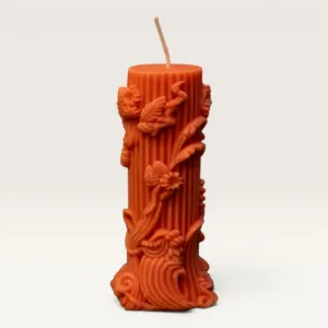 Handmade Floral Carved Candle in Orange – 85 g for Home Décor and Gifting