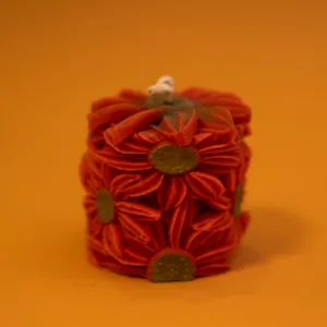 Handmade Floral Bouquet Pillar Candle in Red – 150 g