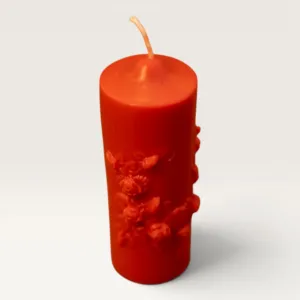 Handmade Floral Accent Column Candle in Red – 145 g