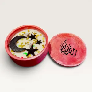 Handmade Crescent Moon Ramadan Concrete Candle with Black Star Design – 130 g