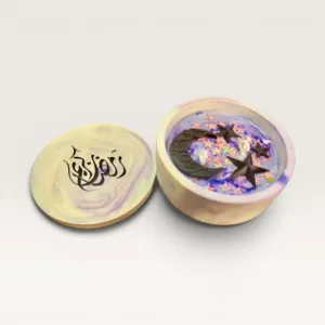 Handmade Crescent Moon Ramadan Concrete Candle with Floral Moon Design – 130 g
