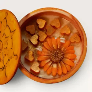 Handmade Floral Aroma Candle Plate in Orange – 130 g