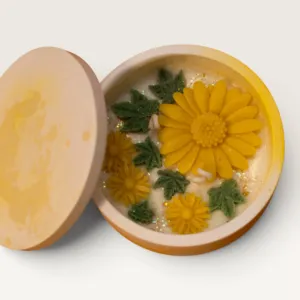 Handmade Floral Aroma Candle Plate in Yellow – 130 g