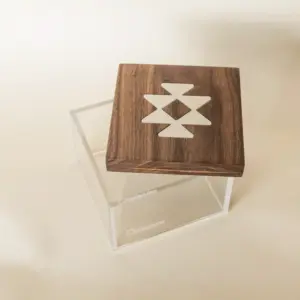 Sadu Pattern Acrylic Keepsake Box with Walnut Lid – Small or Large