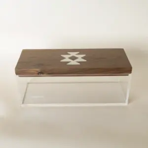 Sadu Pattern Long Acrylic Box with Walnut Lid – 22 x 8 x 8 cm