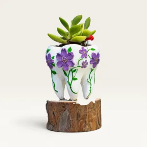 Handmade White Tooth with Purple Flowers Gypsum Planter 10–15 cm
