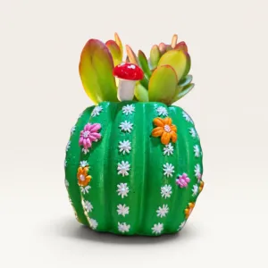 Handmade Green Floral Cactus Gypsum Planter 10–15 cm