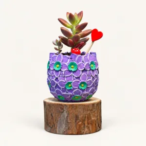 Handmade Purple Embossed Flower Pot Gypsum Planter 10–15 cm