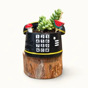 Handmade Black Push-Button Telephone Gypsum Planter 10–15 cm