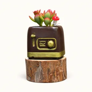 Handmade Black and Gold Vintage Radio Gypsum Planter 10–15 cm