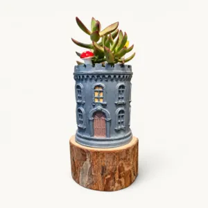 Handmade Dark Gray Architectural Tower Gypsum Planter 10–15 cm