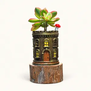 Handmade Black and Gold Architectural Tower Gypsum Planter 10–15 cm