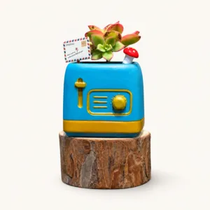 Handmade Blue and Gold Vintage Radio Gypsum Planter 10–15 cm