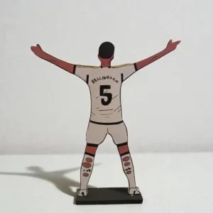 Handcrafted Bellingham Wooden Football Figure with Multiple Size Options