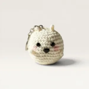 Handmade White Crochet Dog Mini Amigurumi Keychain Charm